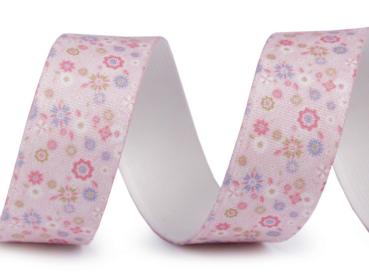 Gummiband mit Aufdruck 25mm Blumen in Rosa